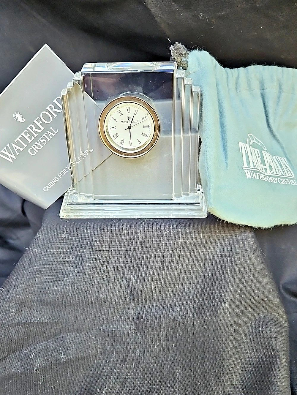 Vintage Waterford Metropolitan Desk Clock Clear & Gold Signed By Master Cutter